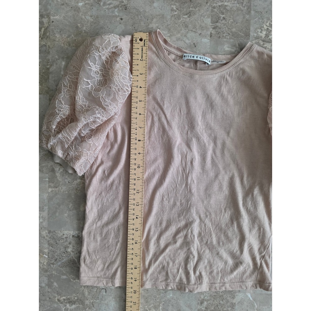 Alice + Olivia Pink Silk Lace Puff Sleeve Top Crew Neck Womens Small - Picture 5 of 15